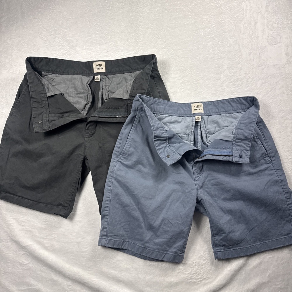 Lot of 2 Flint and Tinder Men 30x7" Shorts Blue Gray Chino Cotton Stretch Comfy